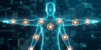 Blue digital human hologram