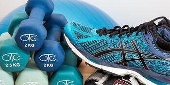 gym weights and shoes